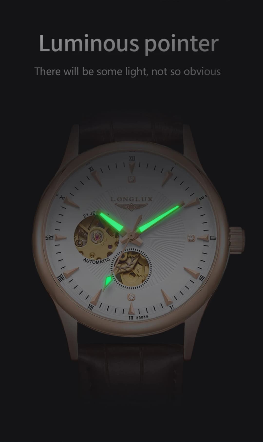 LONGLUX automatic watch elegant style wholesale mechanical wristwatches skeleton rome waterproof  mens watch men gift - 4
