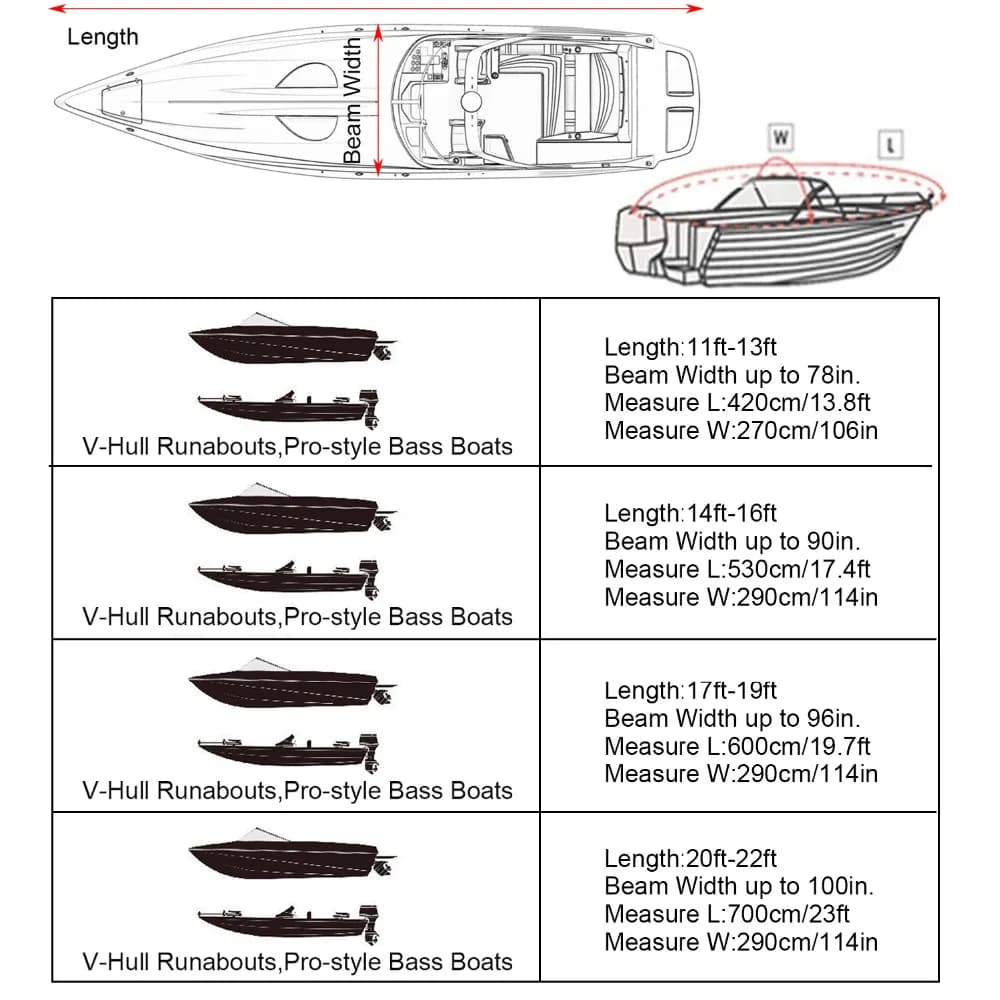 Heavy Duty Fishing Ski Boat Cover for 11-13' 14-16' 17-19' 20-22' V-Hull Waterproof  Sunproof UV Protector Boat Mooring Cover - 6