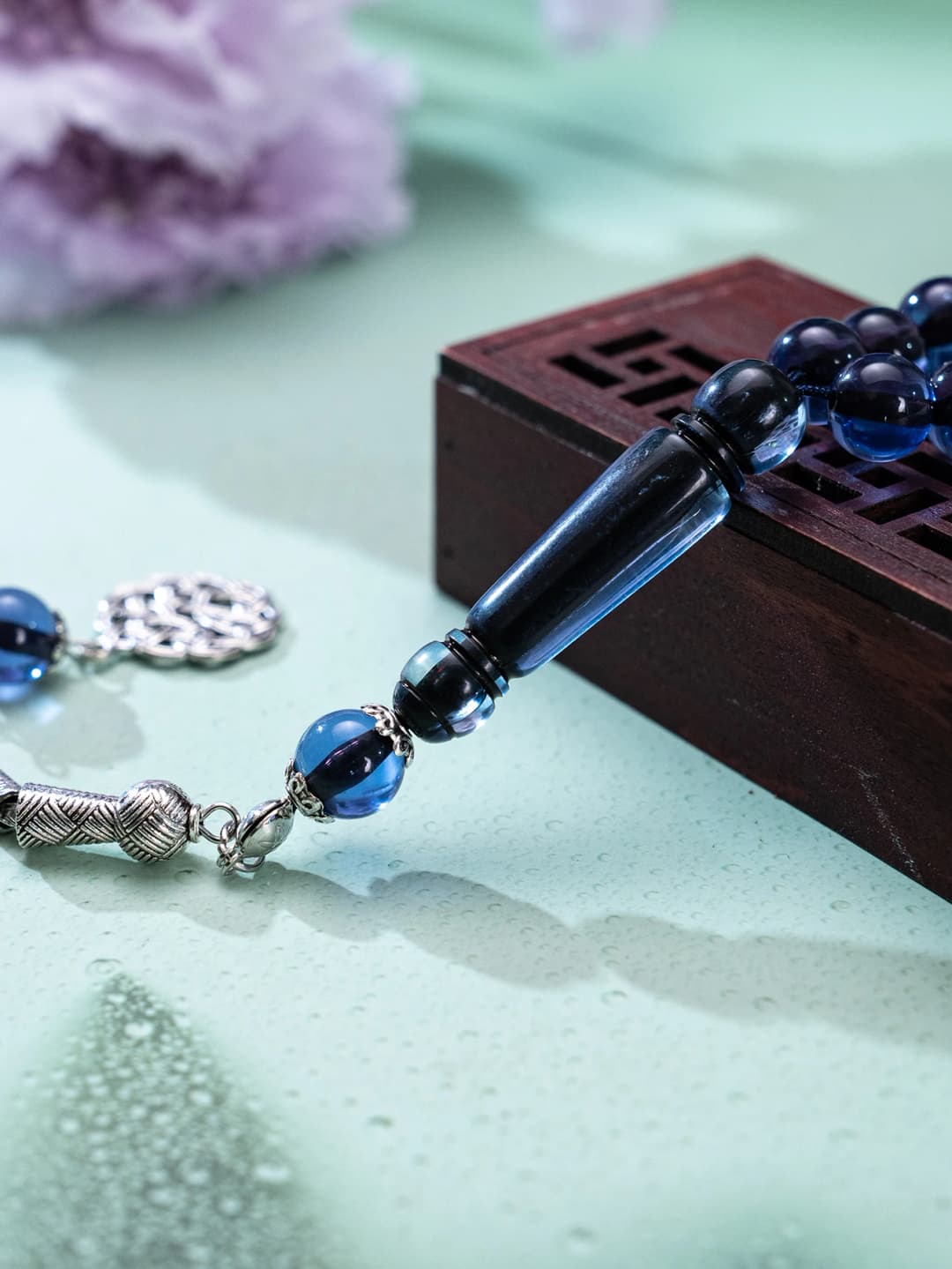 1 blue-brown-green three-color charm bracelet, 45 acrylic charms, patterned pendant, daily prayer counting gift - 4