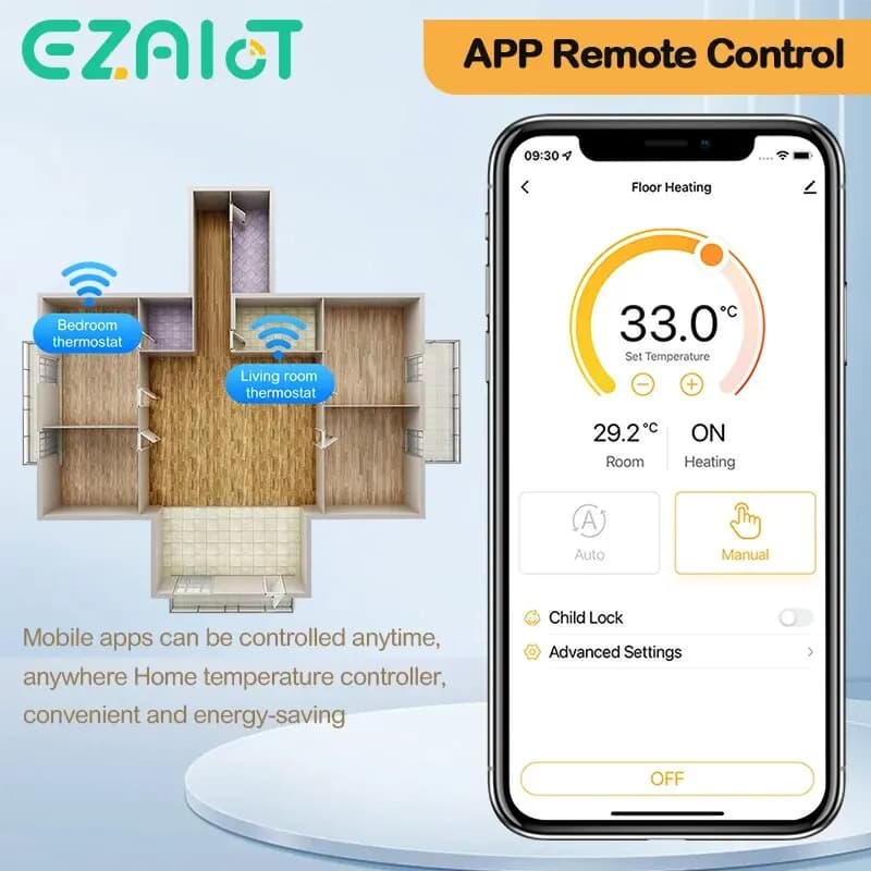 تيا ترموستات المنزل الذكي للتحكم عن بعد في درجة الحرارة لتدفئة الأرضيات المائية/الكهربائية وغلاية الغاز عبر واي فاي مع جوجل أليكسا - 3