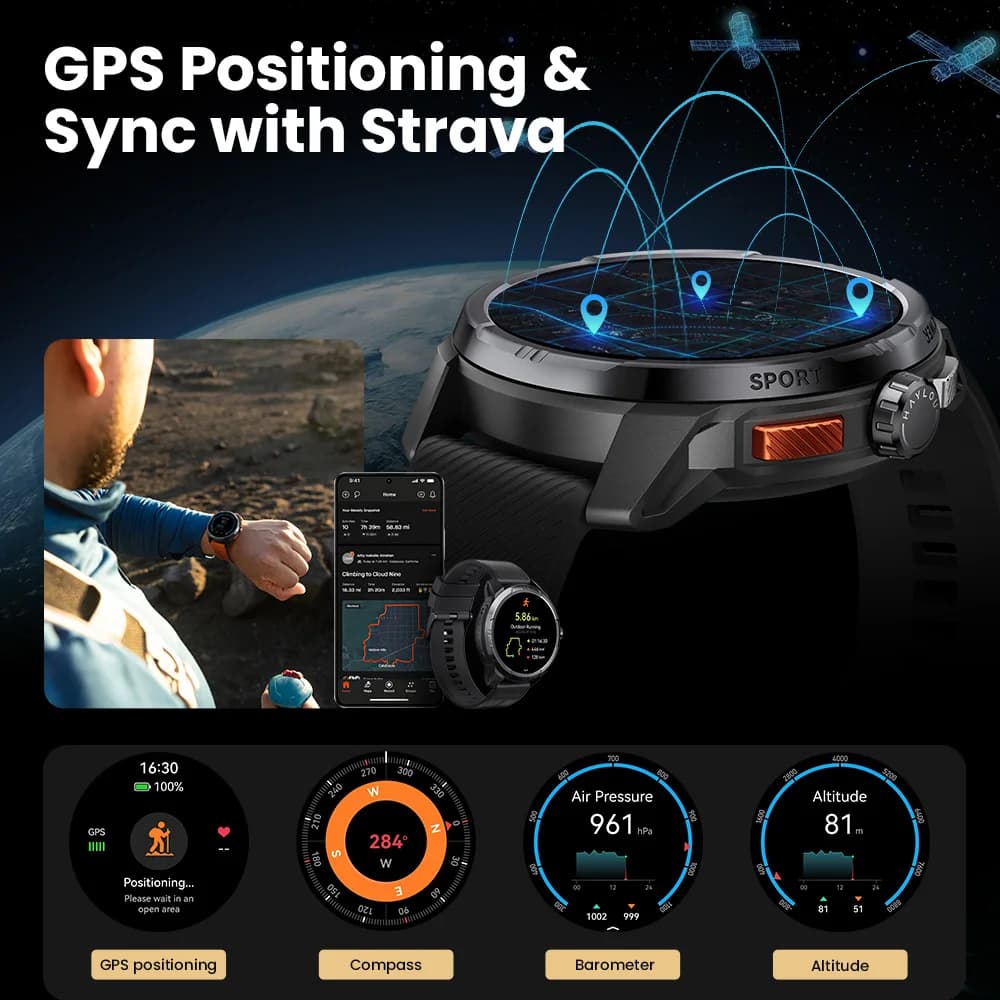 ساعة HAYLOU Solar Ultra الذكية بنظام تحديد المواقع العالمي (GPS) بشاشة AMOLED مقاس 1.6 بوصة ومقاومة للماء حتى 50 مترًا مع نظام تحديد المواقع العالمي (GPS) مدمج ومكالمات بلوتوث وساعة رياضية - 4