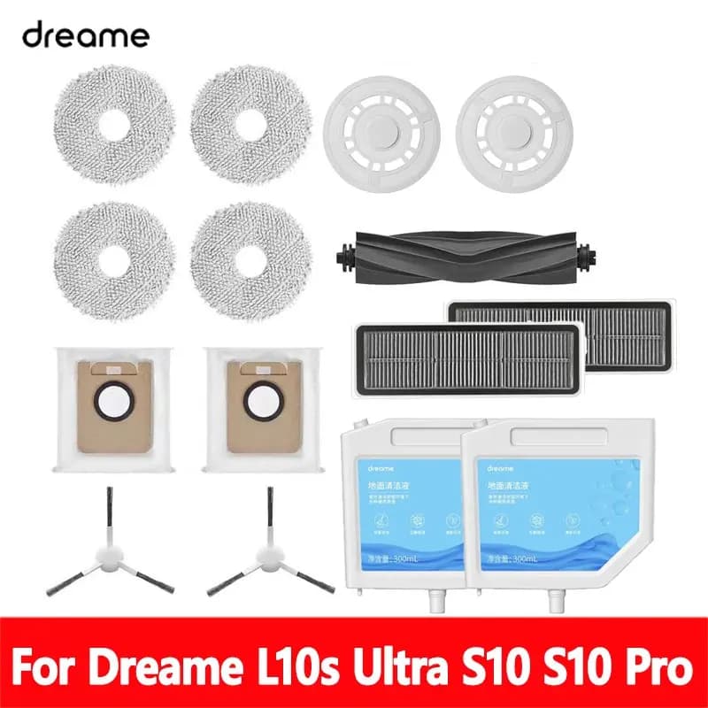 قطع غيار مكنسة كهربائية روبوتية Dreame Bot L10s Pro/L10s Ultra فرشاة جانبية من المطاط/غطاء فلتر ممسحة قماش كيس غبار اختياري