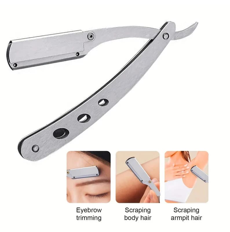 Salon barber razor manual shaver straight edge stainless steel sharp cutter holder folding shaving beard barbershop supplies - 3