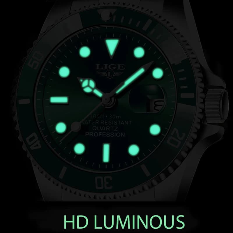 LIGE Top Original Men Quartz Watches Blue Waterproof Watch for Men Stainless Steel Quartz Men Luxury Watch Luminous Wristwatch - 3