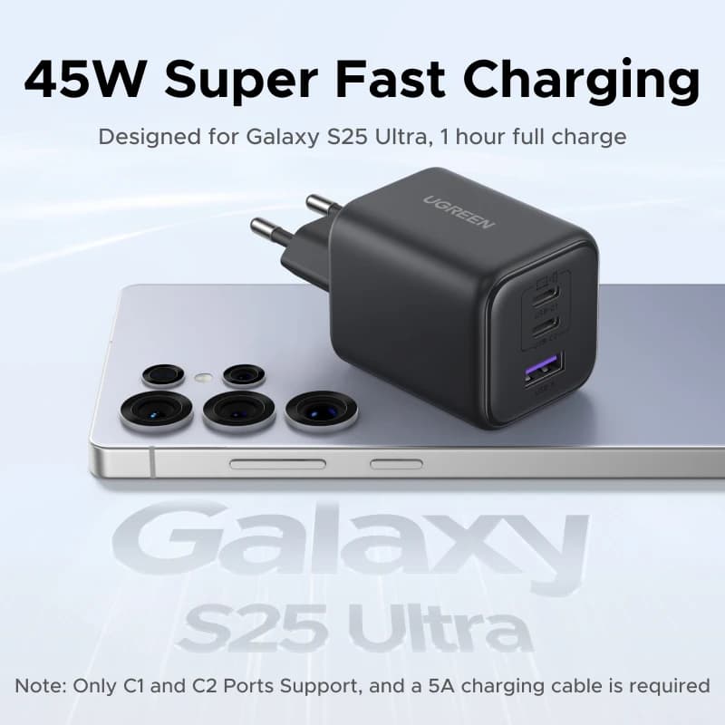 【قابس EU】 شاحن UGREEN 45 واط/30 واط/25 واط/20 واط GaN PD3.0 PPS QC3.0 شاحن USB C سريع لجهاز iPhone 17 و16 و15 ProMax وSamsung S25 وiPad Air - 4
