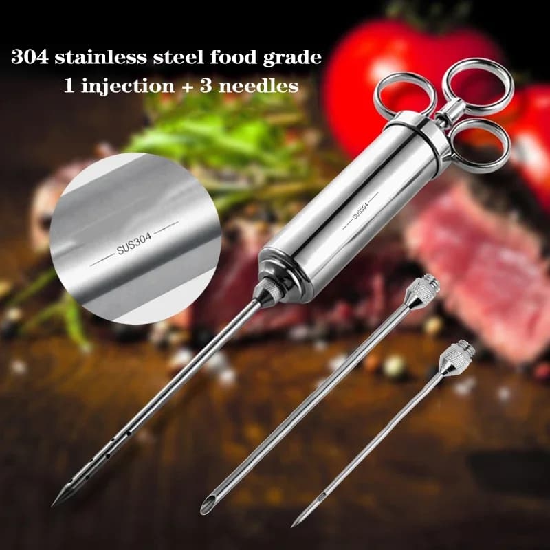 Grill 2-oz Marinade Seasoning Injector Turkey Meat Injectors Stainless Steel Cooking Syringe Injection With 2-5 Needles - 2