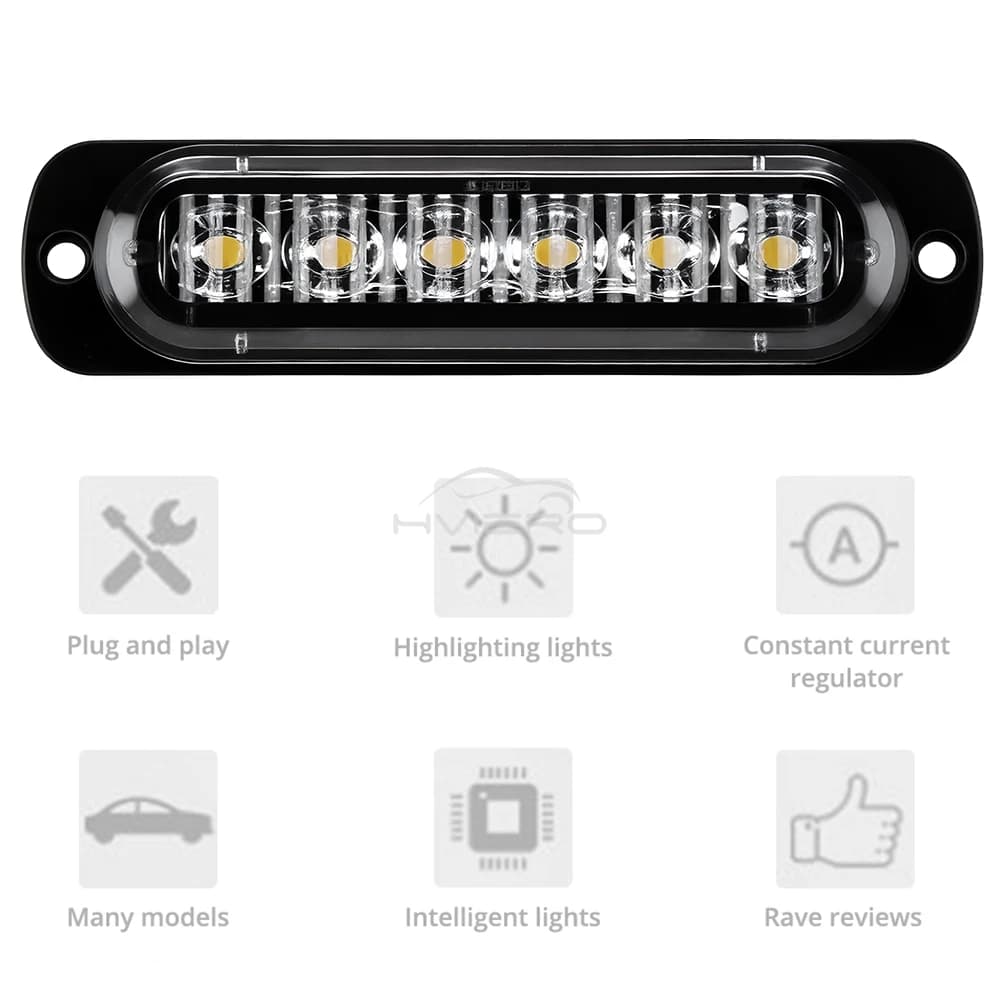 1X Truck 12V-24V LED Warning Strobe Grille Flashing Lamp Bar Side Car Beacon Red Yellow White Turn Signal Parking Drl Fog Light - 6