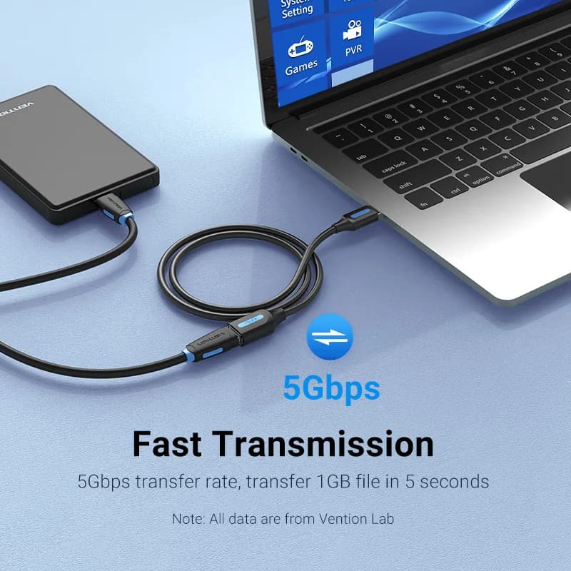 كابل تمديد Vention USB 3.0 ذكر إلى أنثى، عالي السرعة، متوافق مع USB 2.0، لأجهزة الكمبيوتر المحمولة - 3