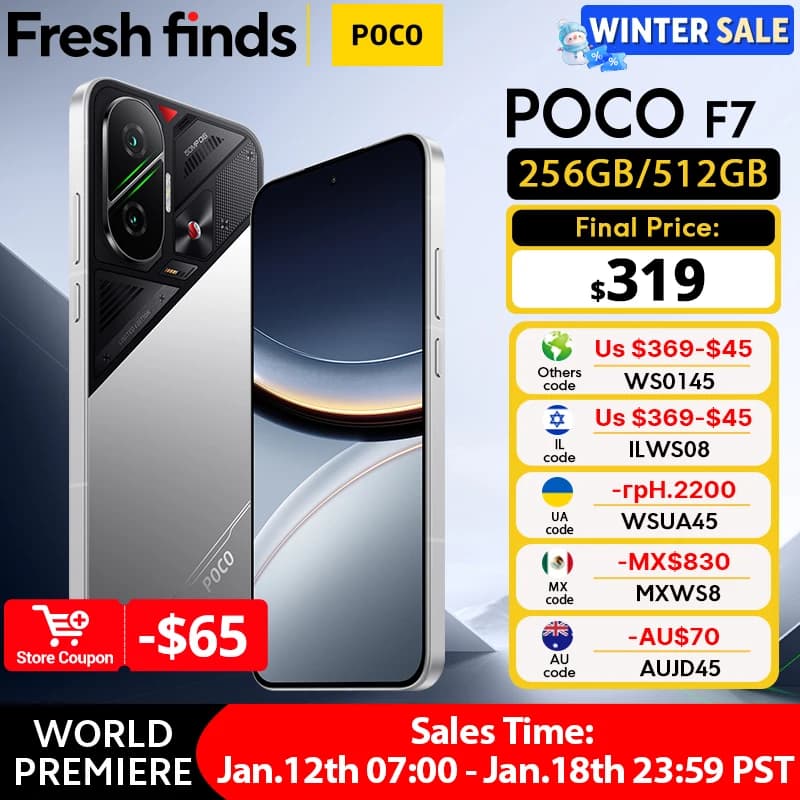 هاتف POCO F7 إصدار عالمي 256 جيجابايت 512 جيجابايت معالج Snapdragon® 8s الجيل 4 شاشة 6.83 بوصة 1.5K AMOLED بطارية 6500 مللي أمبير lP68 NFC شحن سريع 90 واط