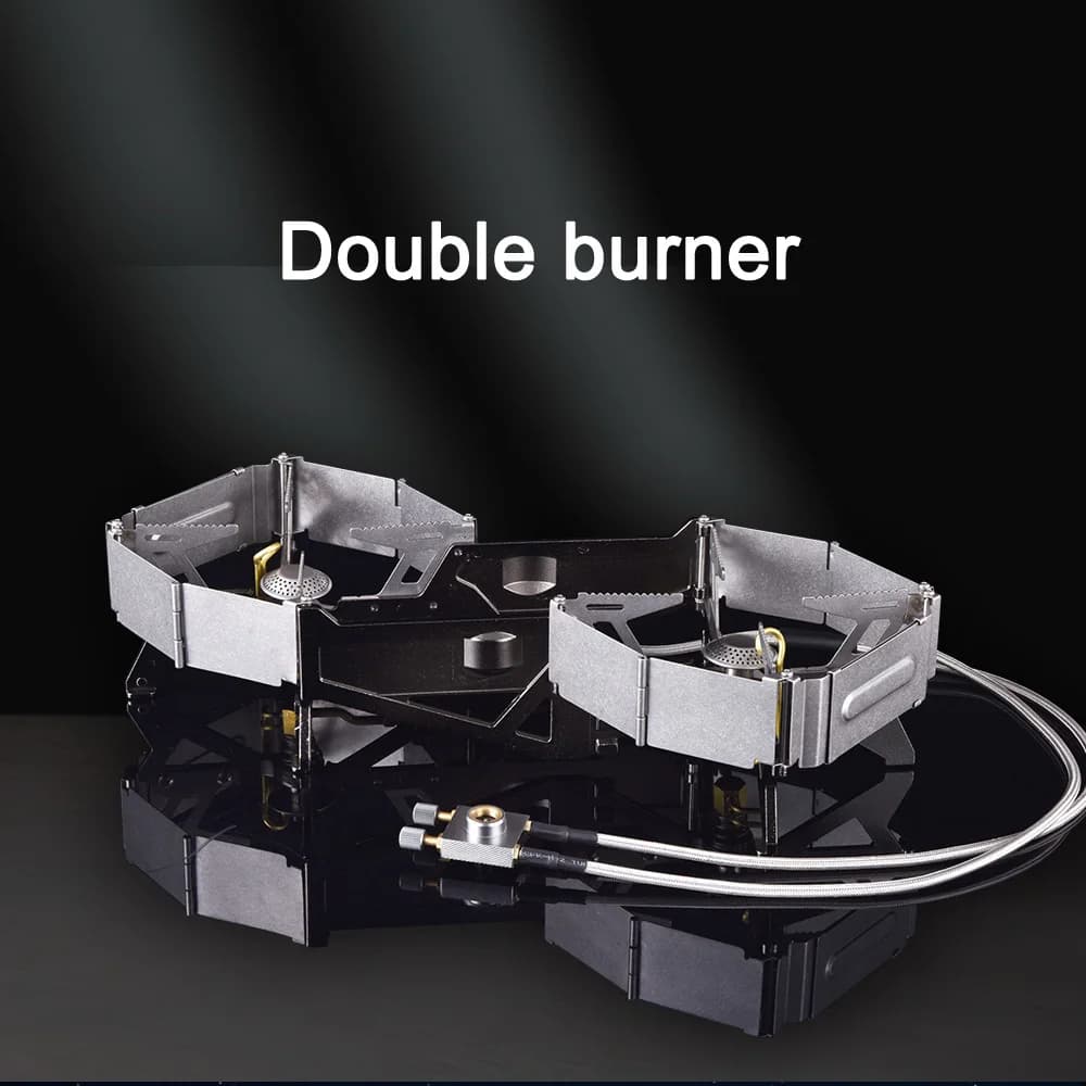 BRS-32 Double Head Gas Stove Portable Outdoor Camping Furnace Fire Switch Free Adjustable Control Cookware Set - 2