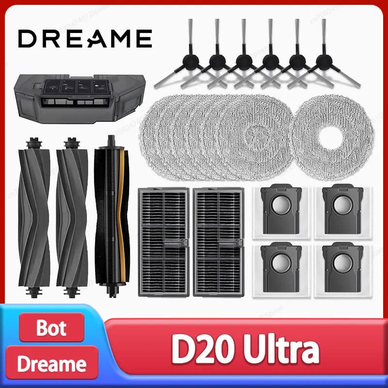 إكسسوارات مكنسة روبوتية Dreame D20 Ultra / L10s Ultra CE فرشاة جانبية رئيسية قماش مسح فلتر هيبا كيس غبار قطع غيار