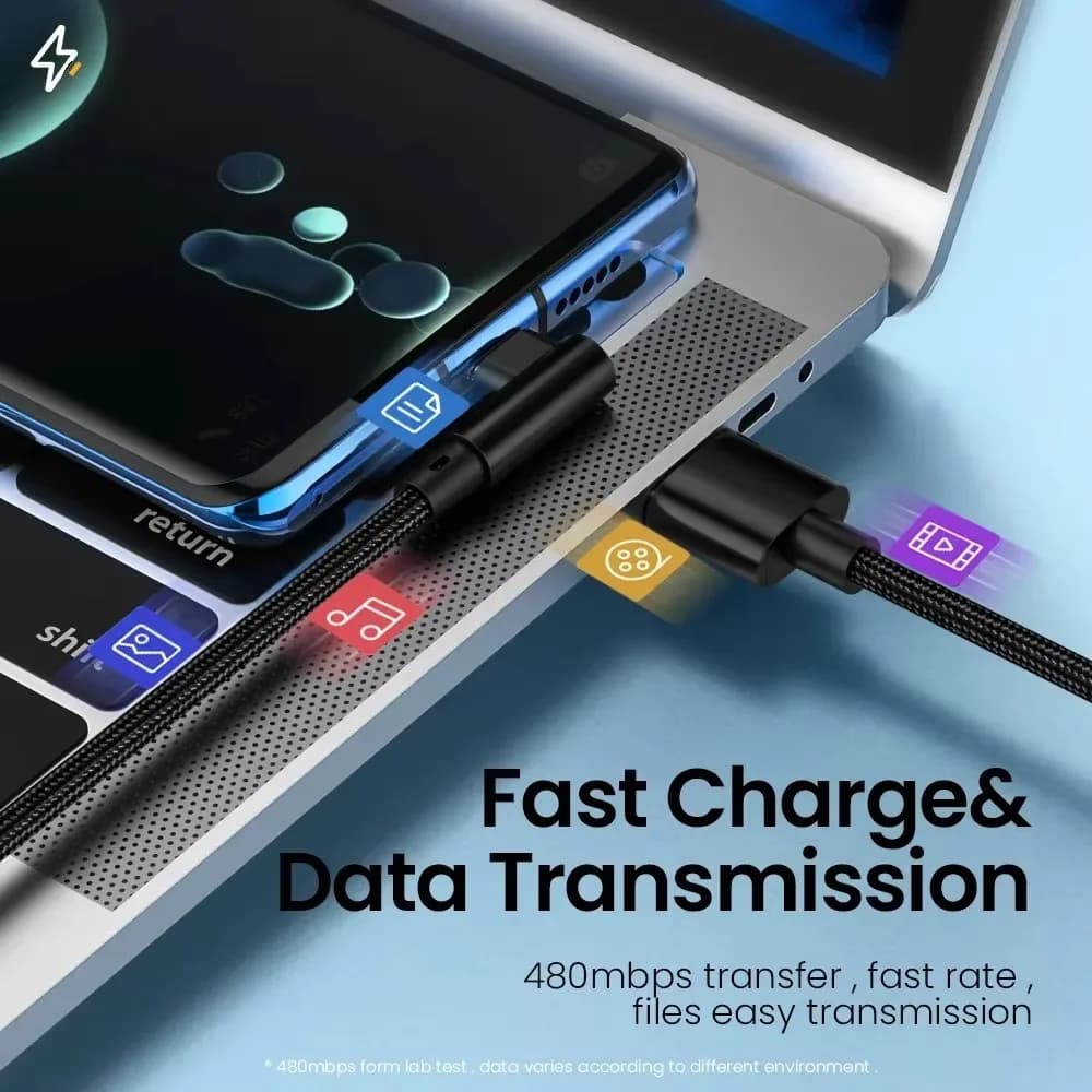 66W 6A USB C 90° Right Angle Cable For Xiaomi Fast Charging Cord for Honor Huawei OnePlus Realme Angled Data Wire Nylon - 5