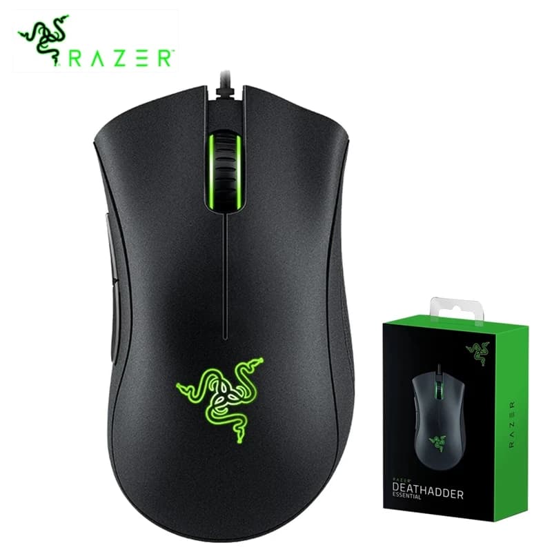 ماوس ألعاب سلكي أصلي Razer DeathAdder Essential بدقة 6400DPI، مستشعر بصري، 5 أزرار مستقلة للابتوب والكمبيوتر