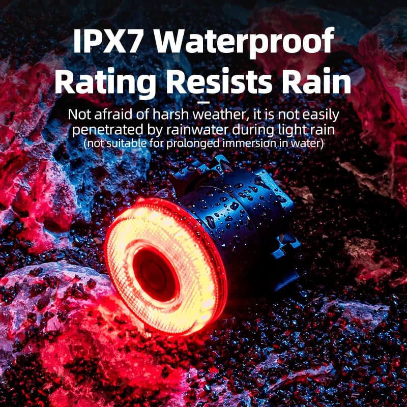 ROCKBROS إضاءة ذكية لذيل الدراجة إضاءة خلفية للدراجة مقاومة للماء IPX6 إضاءة دراجة للقيادة الليلية مع منفذ Type C قابل لإعادة الشحن - 5