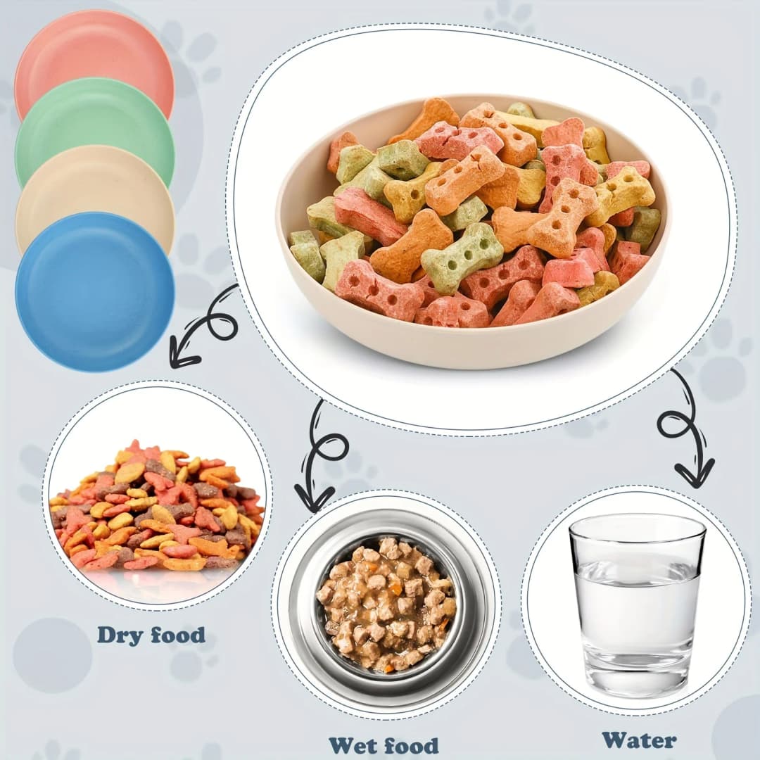 4pcs Cat Bowls, 13.97 Cm Wide Shallow Pet Food & Water Dishes, Plastic Non-Slip Colorful Feeding Plates For Small Cats, Kittens, - 5