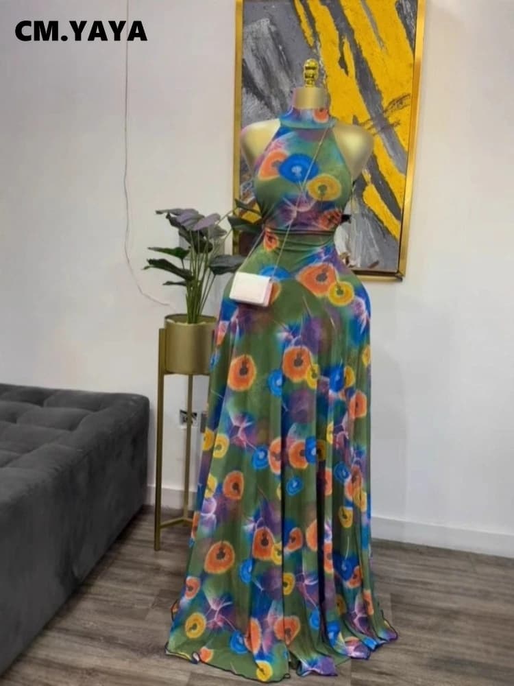 CM.YAYA 2026 Fall Women O-neck Sleeveless Print Mermaid Long Maxi Dress Cocktail Evening Birthday Beach Sexy Night Party Dresses - 3