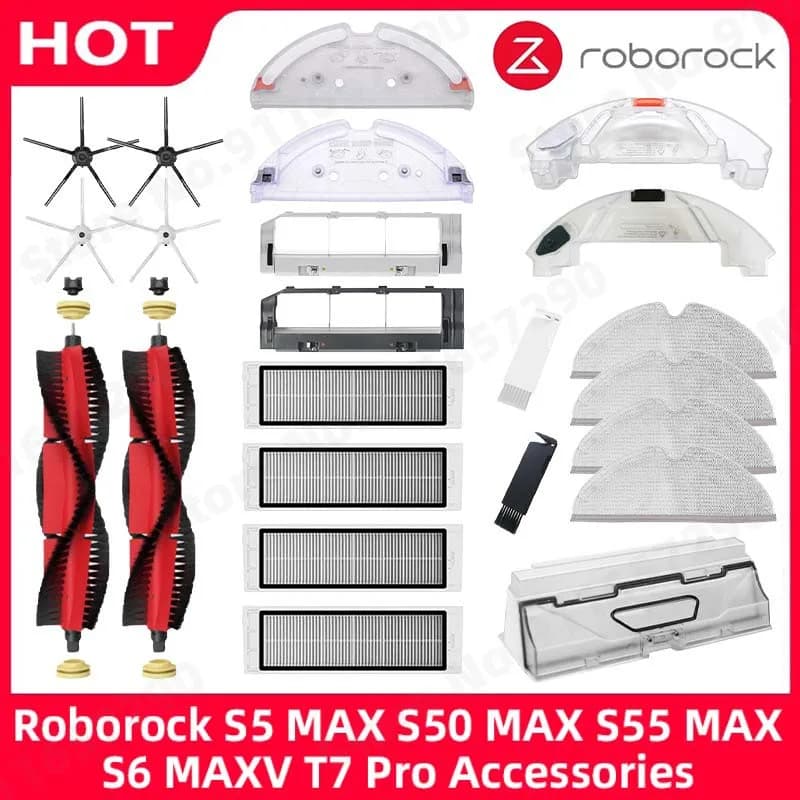 إكسسوارات مكنسة كهربائية Roborock S5 MAX S50 MAX S55 MAX S6 MAXV فلتر HEPA جانبي/فرشاة رئيسية صينية خزان مياه ممسحة صندوق غبار