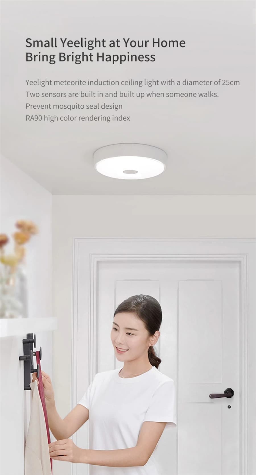 Yeelight Crystal LED Ceiling Light Mini Human Body Auto Sensing Night Light 670lm Light Sensor 5700K Mosquito Proof - 3