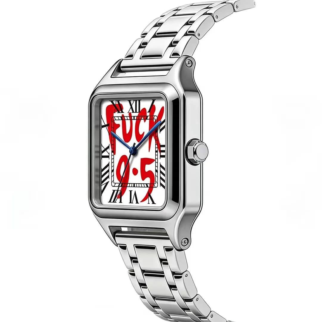 FUCK9.5 Stainless Steel Alloy Square Dial Simple Elegant Ins Style Light Luxury High-end Unisex Square Waterproof Quartz Watch - 4
