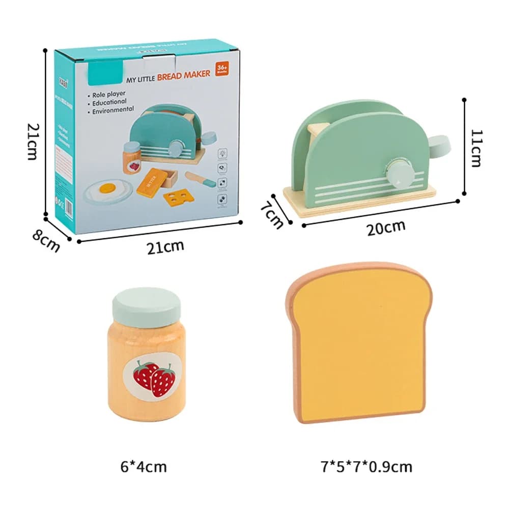 Wooden Toaster Toy Kids Bread Machine Kit Pretend Play Kitchen Toys Set Breakfast Educational Toys Gifts for Girls Boys - 6