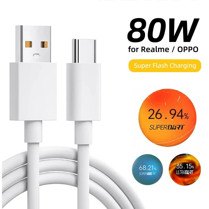 كابل USB Type C لهواتف Realme 65w 80W شحن فائق السرعة Super Dart Vooc لهواتف Realme 12 13 14 pro 9i Neo GT V60 OPPO