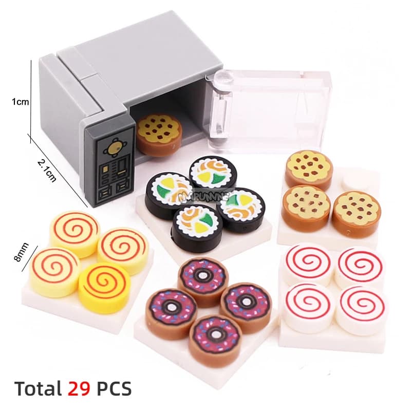 Marumine Mini Food Bricks Oven Furniture Blocks Model Snacks Pizza Fries Burgers Chocolate Dessert Cookies MOC Accessories Toys - 2
