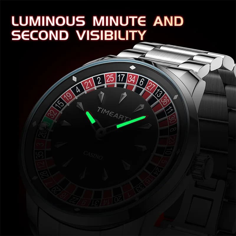 ساعة TIMEARTX العلامة التجارية الجديدة الفاخرة، كوارتز للرجال، تصميم الروليت الأوروبي ولعبة البوكر، ساعة يد - 6