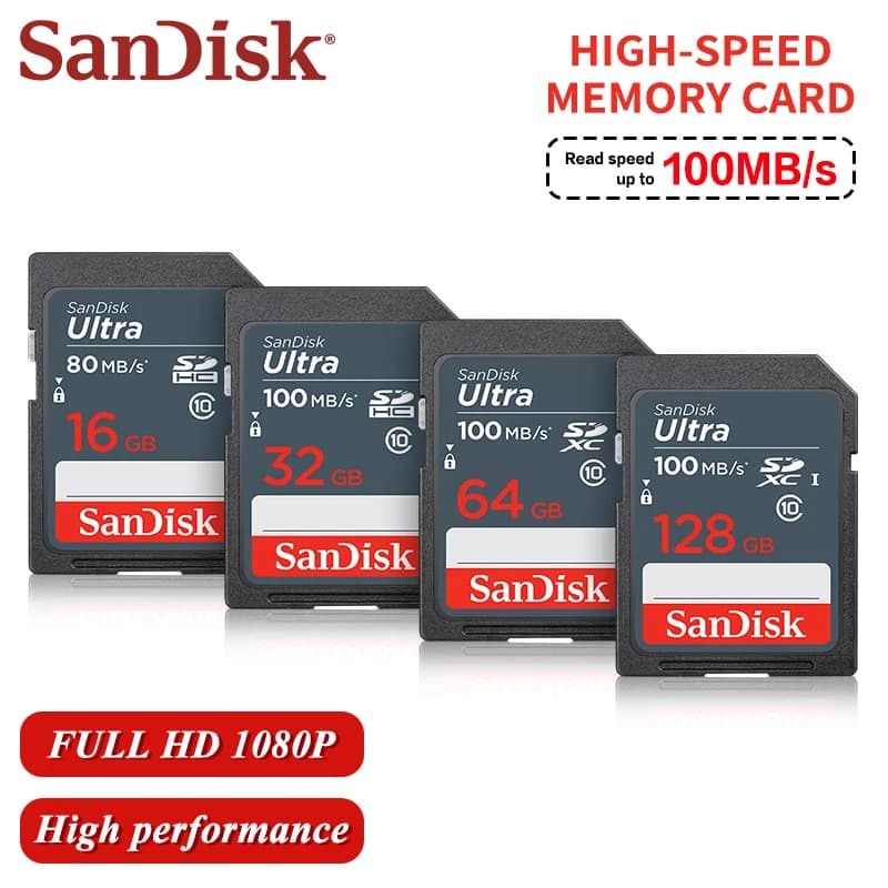 بطاقة ذاكرة SanDisk SDHC 16 جيجابايت 32 جيجابايت SDXC 64 جيجابايت 128 جيجابايت 256 جيجابايت C10 1080P UHS-I بطاقة SD للكاميرا