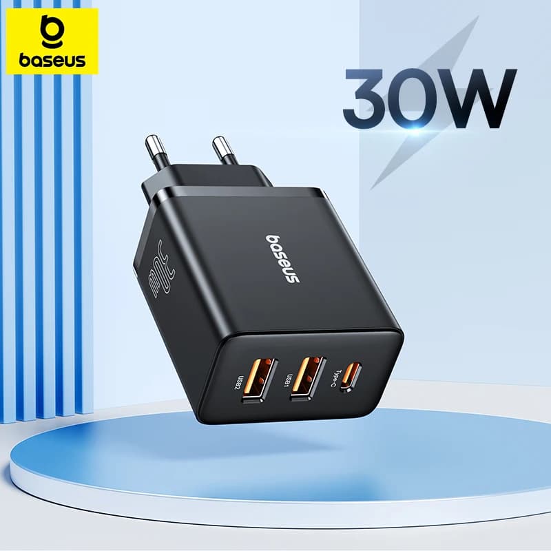 شاحن يو اس بي من بايسوس بقوة 30 واط QC3.0 PD3.0 Type C PD شحن سريع 3 منافذ شاحن هاتف سريع لهواتف آيفون 15 14 13Pro ماكس وشاومي وسامسونج