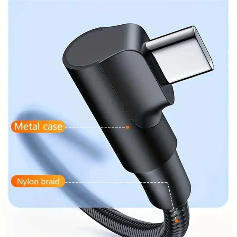90 Degree Elbow USB C Fast Charge Cable For iPhone 17 16 15 Pro Max Samsung Xiaomi Redmi POCO OnePlus Nylon Braided Type C Cable - 2