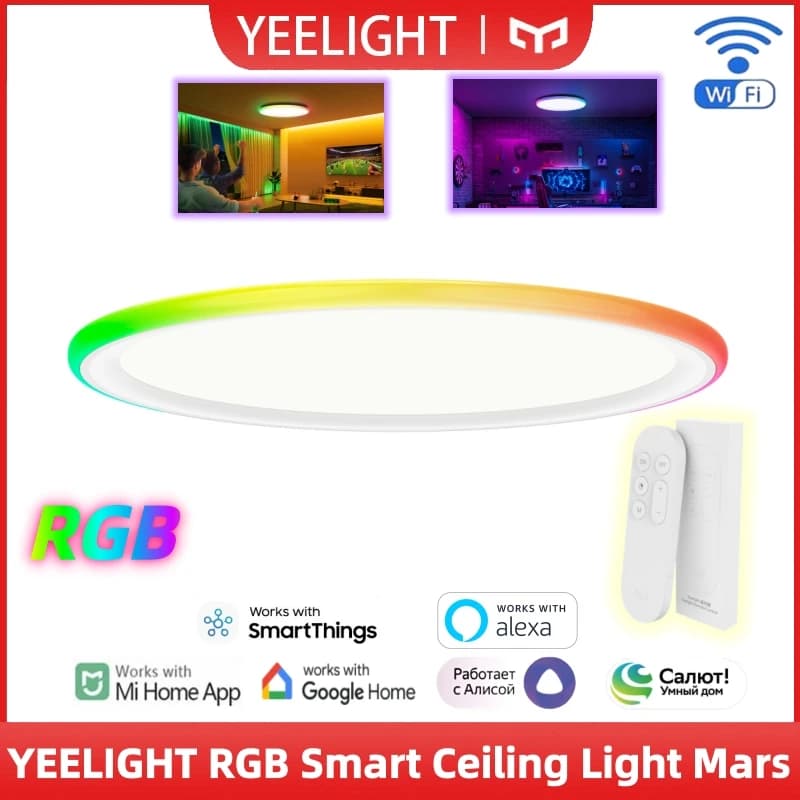 إضاءة سقف ذكية YEELIGHT Mars RGB بـ 16 مليون لون، إضاءة حافة، اتصال WiFi، تحكم صوتي ذكي Ra90، يدعم Mi Home
