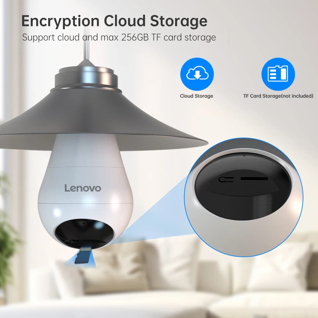 كاميرا أمان Lenovo بتقنية WIFI بدقة 3 ميجابكسل، مصباح E27 برؤية ليلية ملونة، إنتركوم صوتي ثنائي الاتجاه، كاميرا منزلية ذكية لاسلكية - 6