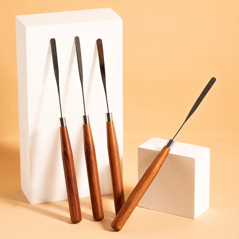 Stainless Steel Mixing Spatula Tool Nail Art Wooden Handle Spatuler Rod Metal Stirring Mixing Pigment Stick Manicure Tool - 2
