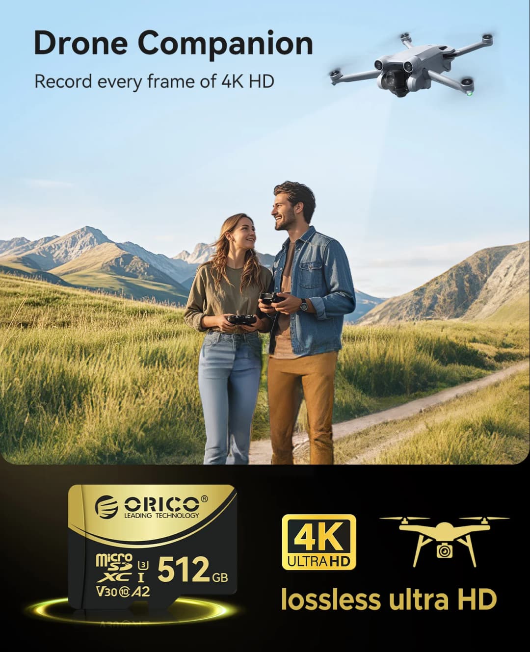 ORICO V3 256GB microSDXC UHS-I Memory Card, 180MB/s Read 160MB/s, 4K UHD Recoding, U3, Class10, V30, A2, Micro SD for Drone - 2