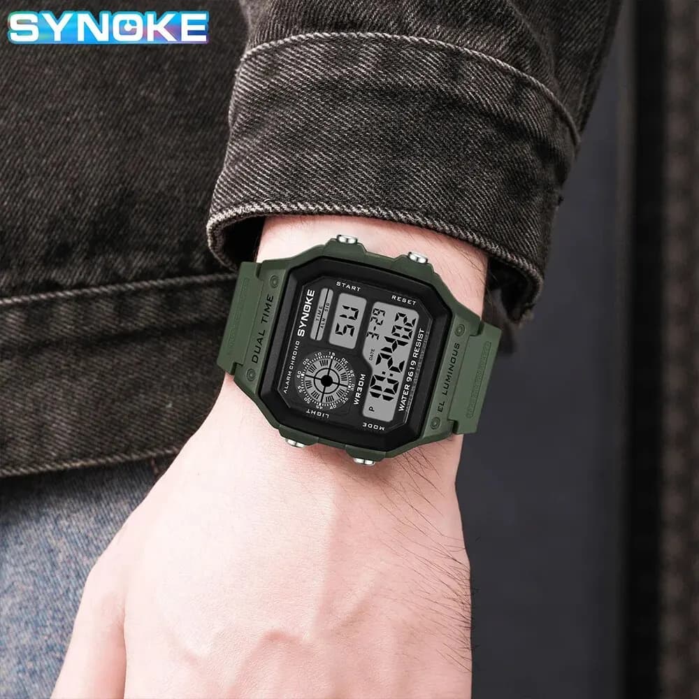 ساعة يد رقمية SYNOKE للرجال، ساعة رياضية مضيئة متعددة الوظائف مقاومة للماء، ساعة كرونو للخارجية والجري، ساعة طلاب بسبعة أضواء - 4