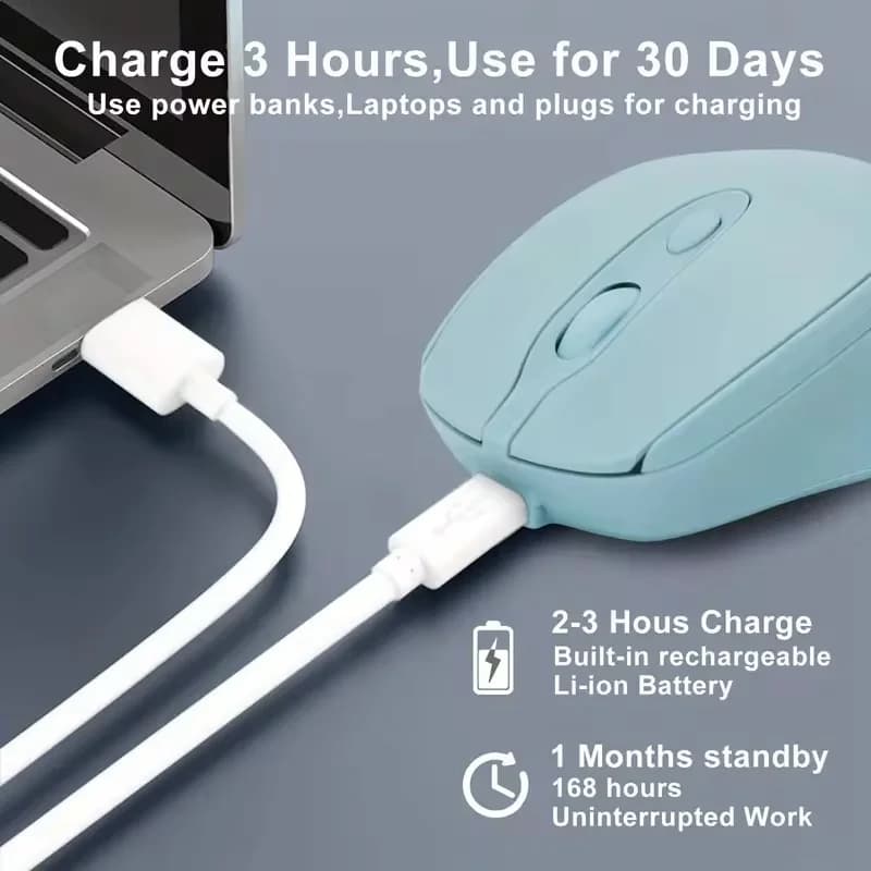 ماوس كمبيوتر لاسلكي قابل لإعادة الشحن 2.4G متوافق مع البلوتوث ماوس لاسلكي USB صامت للاعبين لأجهزة الكمبيوتر المحمول ماك بوك تابلت - 2