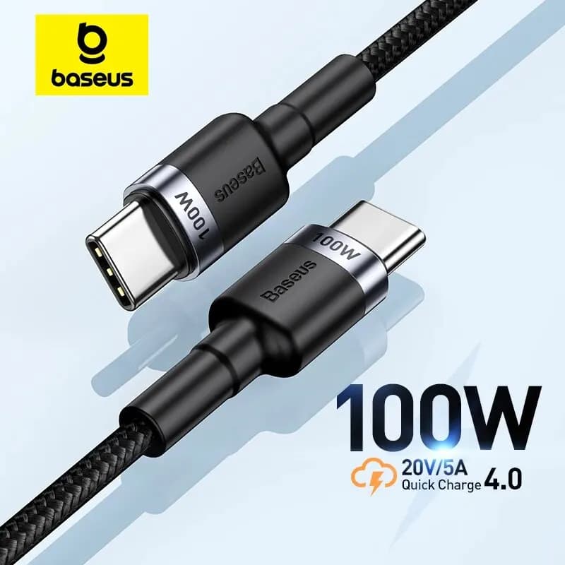 كابل Baseus يو اس بي تايب سي إلى يو اس بي سي لهواتف آيفون 16 و15 وشحن سريع 100 واط PD لأجهزة ماك بوك وشاومي وسامسونج