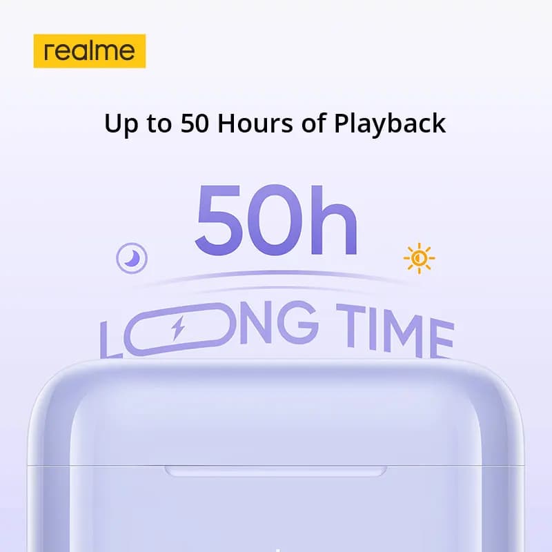 سماعات realme Buds T200 TWS، إلغاء ضوضاء نشط 32dB، مشغل باس ديناميكي 12.4 ملم، بلوتوث 5.4، مقاومة للماء IP55، شهادة Hi-Res - 5