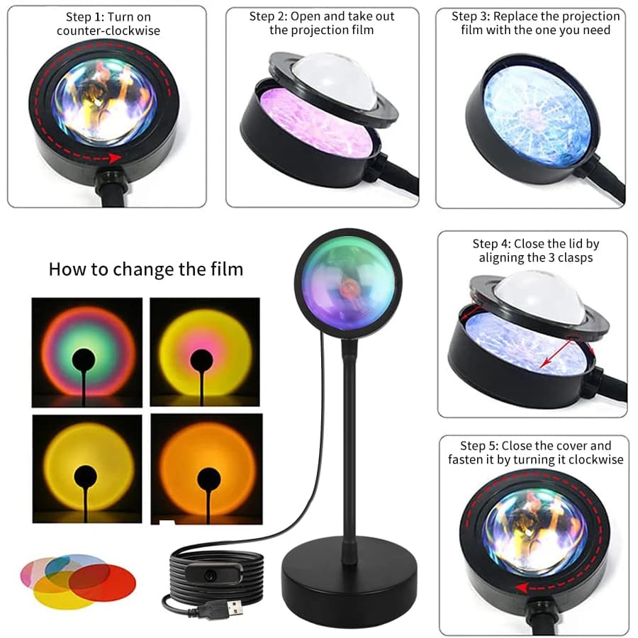 مصباح غروب الشمس الذكي Tuya بروجكتور USB LED إضاءة ليلية مع تحكم عن بعد عبر تطبيق بلوتوث إضاءة جو للمزاج للتصوير - 4