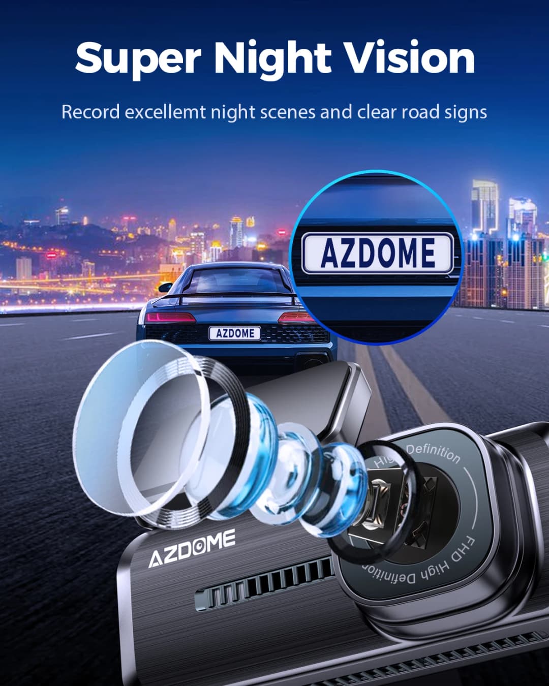 AZDOME M200 كاميرا لوحة قيادة تحكم صوتي باللغة الإنجليزية 2K DVR سيارة كاميرا واي فاي للمركبة رؤية ليلية مستشعر G مراقب وقوف السيارات 24 ساعة - 5