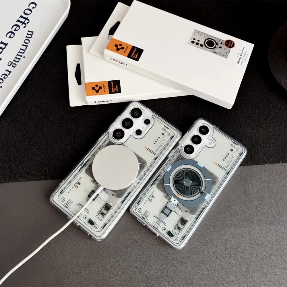 غطاء Spigen المغناطيسي الناعم والشفاف لطرازات Samsung Galaxy S26 Ultra وS25 وS24 وS23 Ultra Plus، متوافق مع Magsafe - 3