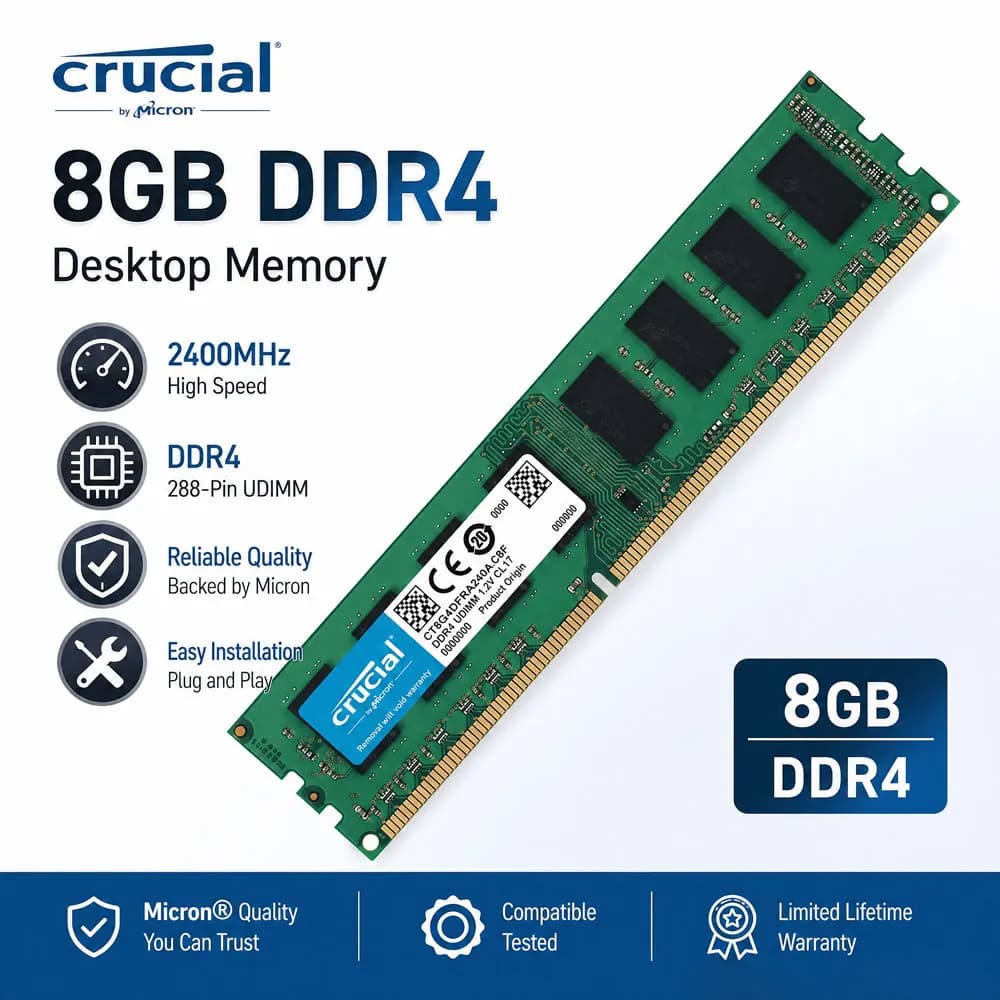 ذاكرة سطح المكتب كروشيال رام DDR4 بسعات 16 جيجابايت و4 جيجابايت و8 جيجابايت بترددات 3200 ميجاهرتز و2133 و2400 و2666 ميجاهرتز DIMM 288Pin PC4-21300 و25600 و19200 و17000 غير ECC