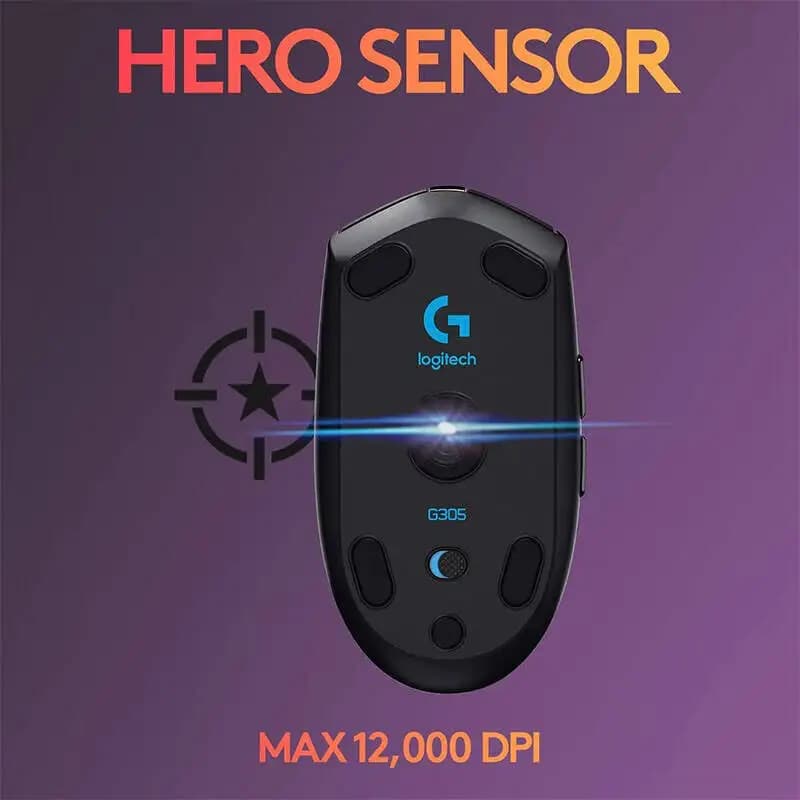 ماوس الألعاب اللاسلكي Logitech G305 LIGHTSPEED - 12000 DPI HERO، 6 أزرار مخصصة، بطارية 250 ساعة، 99 جرام، متوافق مع أجهزة الكمبيوتر والماك - 3