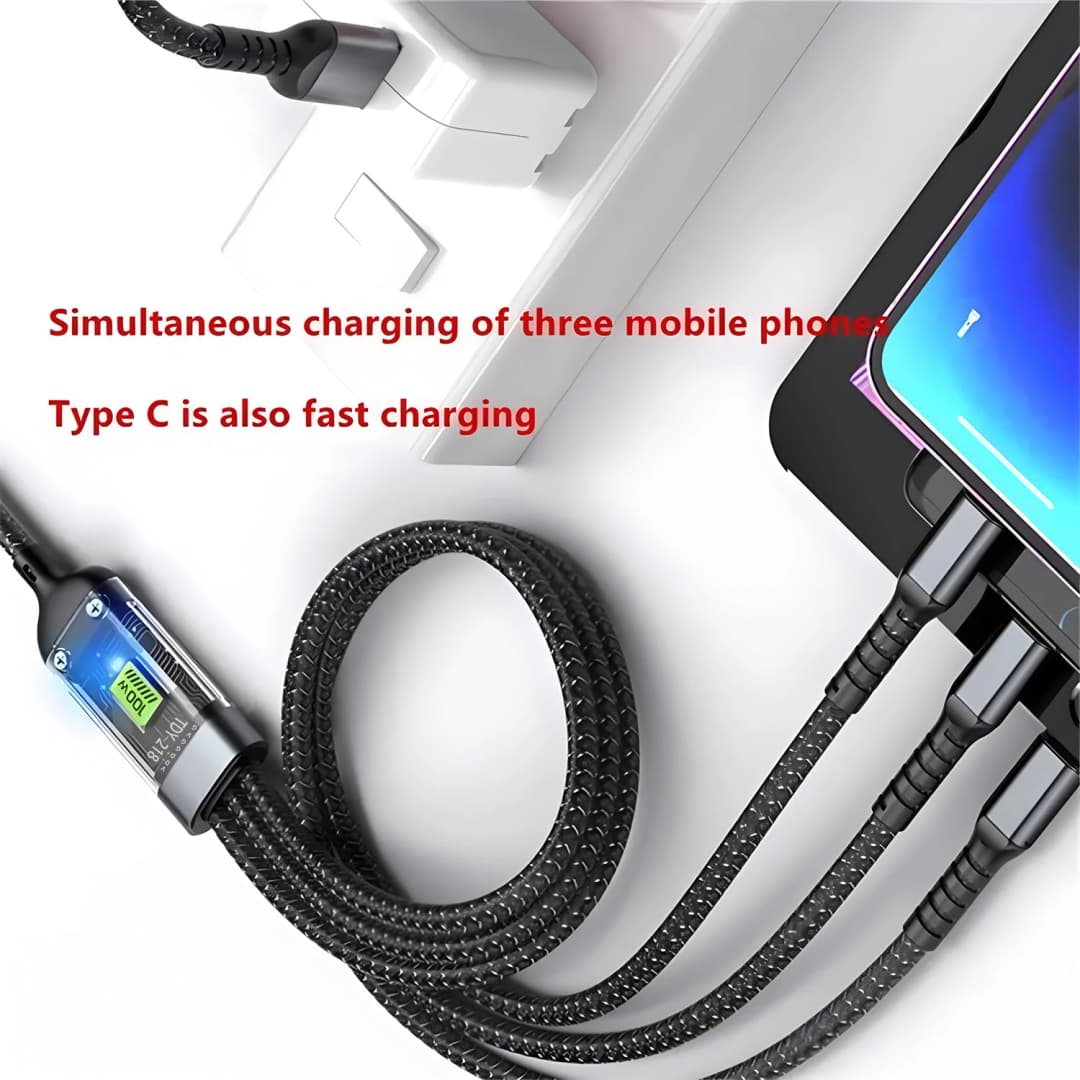 كابل شاحن سريع 3 في 1، USB 100 واط 6A، كابل سيارة USB إلى Type-C ومايكرو لايتنينج لآيفون 16 و15 و14 و13 وسامسونج وشاومي وهواوي - 4