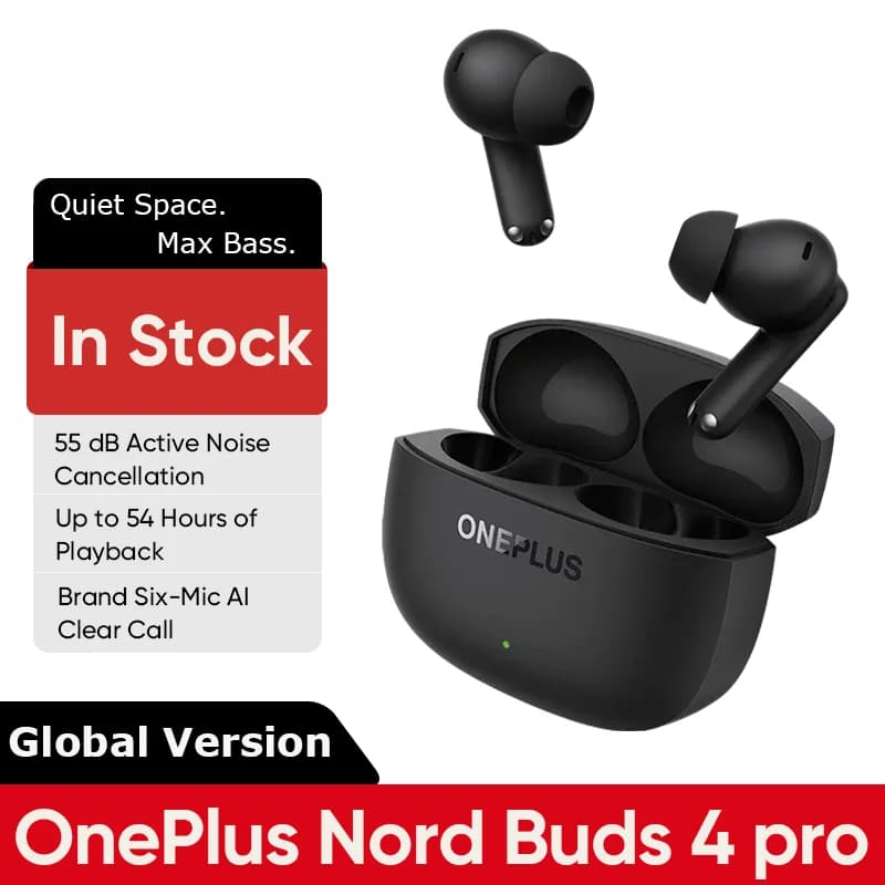 إصدار عالمي OnePlus Nord Buds 4 Pro TWS، سماعة أذن لاسلكية، إلغاء الضوضاء النشط 55dB، بلوتوث 6.0، مقاومة للماء والغبار IP55