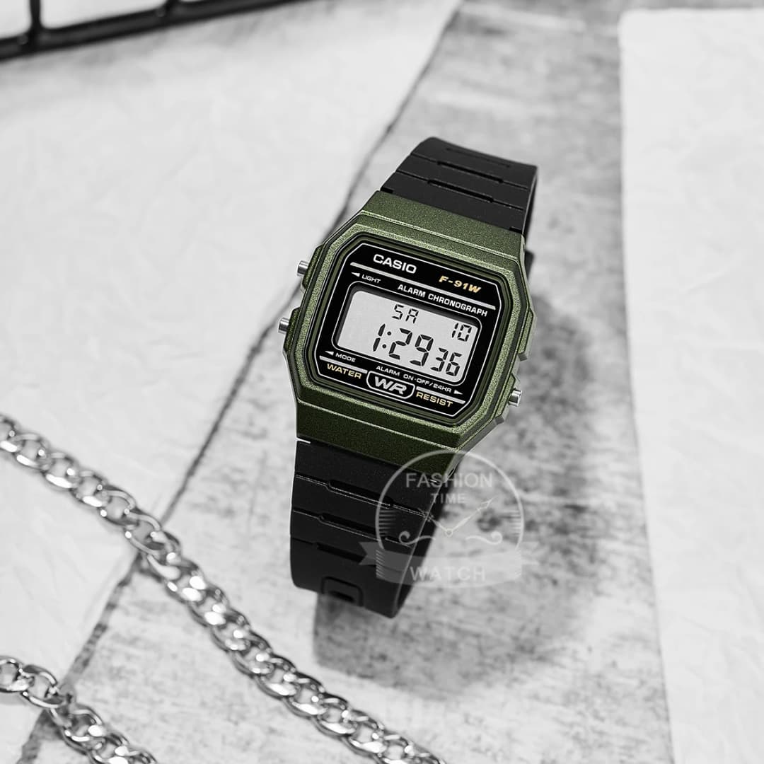 Casio Men's Watch Retro Fashion Black resin Strap digital Wristwatch Model F-91WM-3A - 4