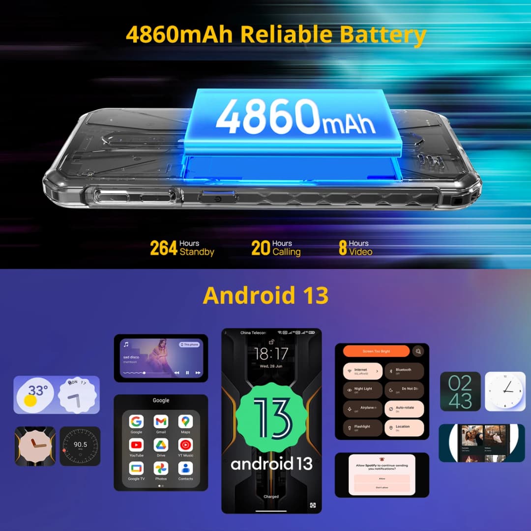 Ulefone Armor X12 Pro，Android 13 ，Up to 8GB+64GB ，4860mAh，13MP 5.45"4G NFC， Global Version，Dual 4G VoLTE，3-Card Slot - 2