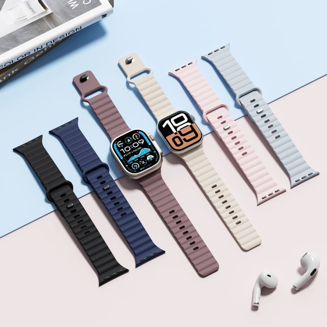 حزام سيليكون لأساور ساعة أبل 46مم 44مم 45مم 40مم 42مم 41مم سوار رياضي سلسلة iWatch 11 10 SE 9 8 7 6 5 - 3