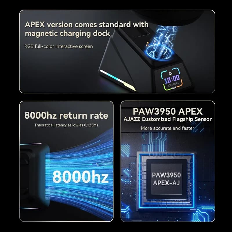 أجاز AJ179 أبيكس ماوس ألعاب لاسلكي، مستشعر PAW3950، قاعدة شحن مع إضاءة RGB، ماكرو، تصميم مريح وخفيف الوزن للكمبيوتر - 2
