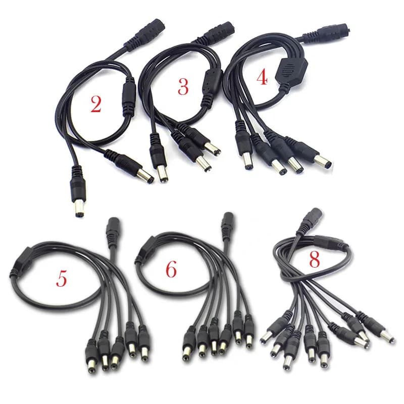 محول طاقة DC، أنثى إلى 2-8 ذكور، كابل توصيل 5.5mm*2.1mm، 12V، لكاميرات CCTV وإضاءة LED